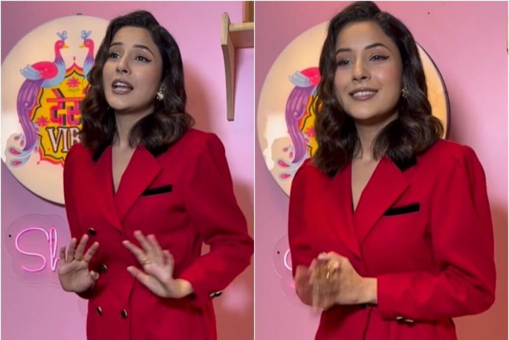 Shehnaaz Gill Exudes Boss Lady Vibes In A Red Blazer, Flashes A Bright Smile On Her Chat Show Sets; Watch