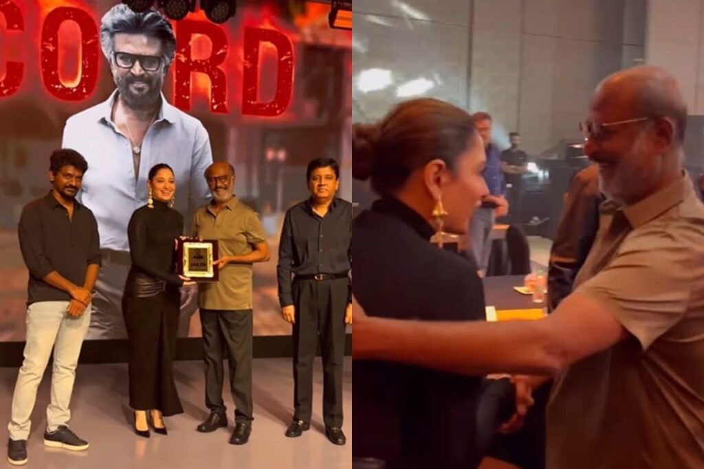Tamannaah Bhatia Sizzles In Black, Gives Tight Hug To Rajinikanth At Jailer Party, Video Goes Viral