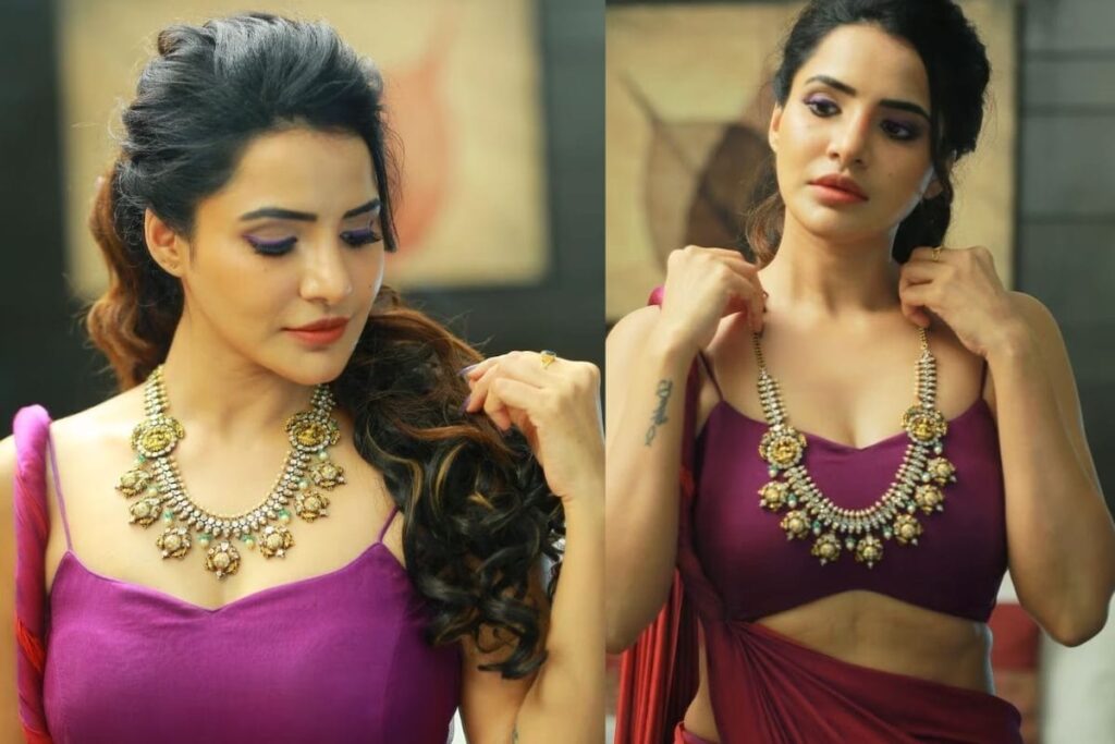 Actress Ashu Reddy Looks Drop-dead Gorgeous In A Plum Saree