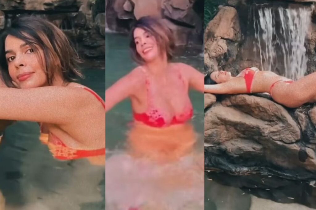 Birthday Girl Mallika Sherawat Wears A Sexy Red Bikini As She Chills In The Pool; Video Goes Viral