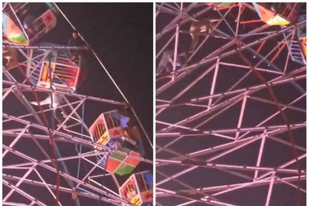 Joy Ride Turns Cry Ride: Giant Wheel Gets Stuck Midway at Delhi Ramlila Fair; 20 Rescued | Watch