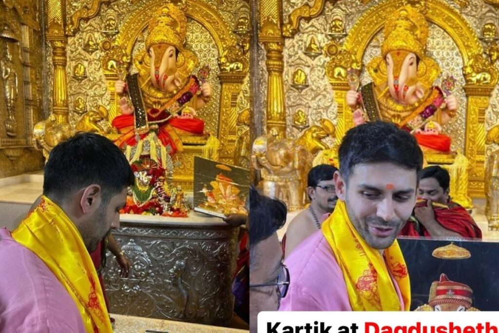Kartik Aaryan Visits Dagdusheth Halwai Ganesh Temple Between Chandu Champion Shoot; See Viral Pics