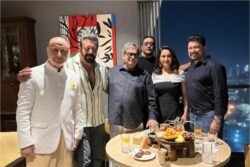 Khalnayak Reunion! Madhuri Dixit Poses With Sanjay Dutt, Anupam Kher At Subhash Ghai’s Wedding Anniversary