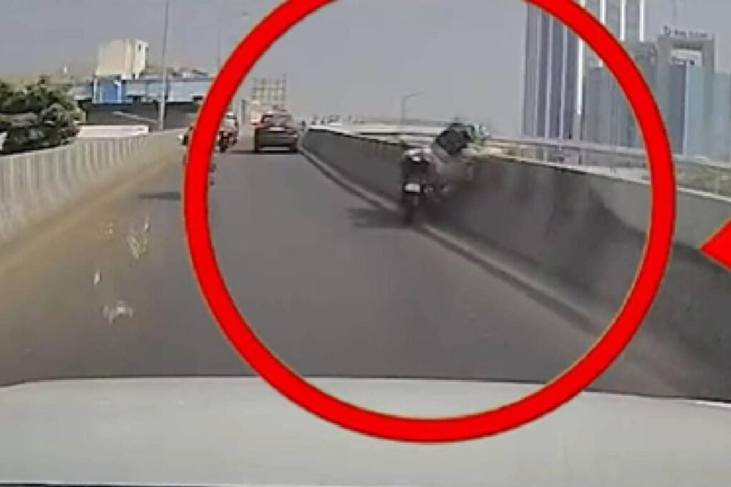 Watch: Video of Motorcyclist Colliding with Safety Walls on Highway in Surat Goes Viral