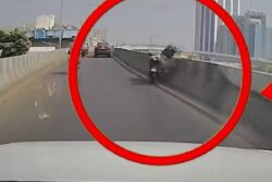 Watch: Video of Motorcyclist Colliding with Safety Walls on Highway in Surat Goes Viral