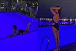 Sexy! Nia Sharma Sets Temperature Soaring As She Enjoys In a Pool In a Black Hot Cut-Out Swimsuit