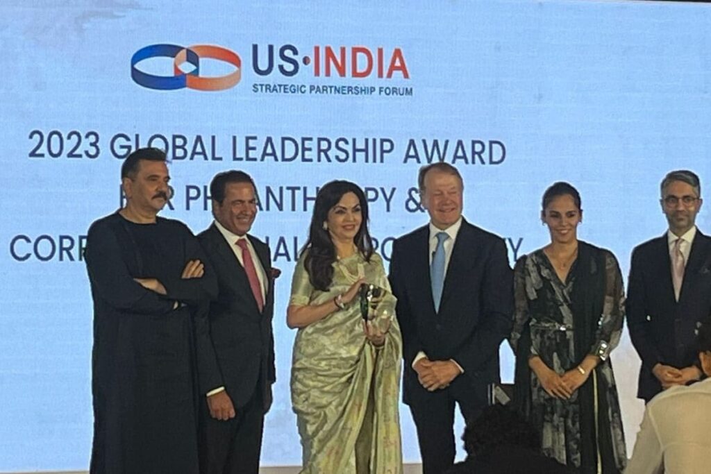 Nita Ambani Honoured with USISPF’s 2023 Global Leadership Award for Philanthropy and Corporate Social Responsibility