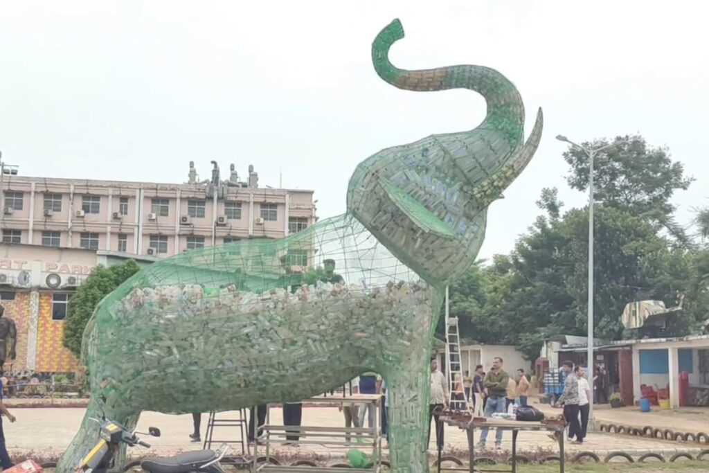 Odisha College Students Make 23-Foot Elephant Statue Using 30,000 Disposed Plastic Bottles
