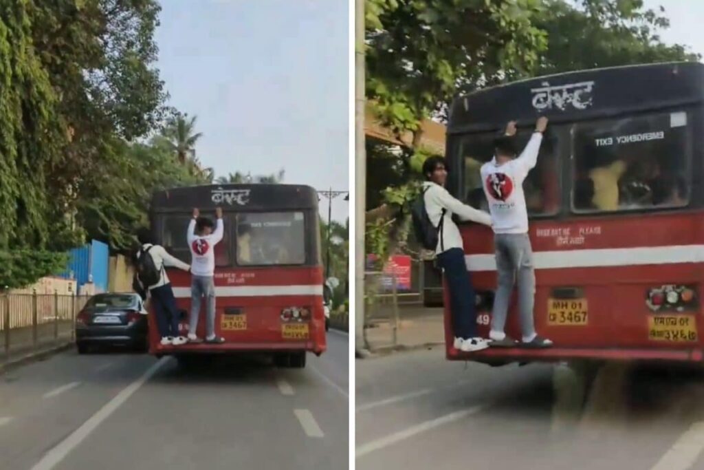 This Video Of Students Standing On The Ledge Of Moving Bus Is Dangerous
