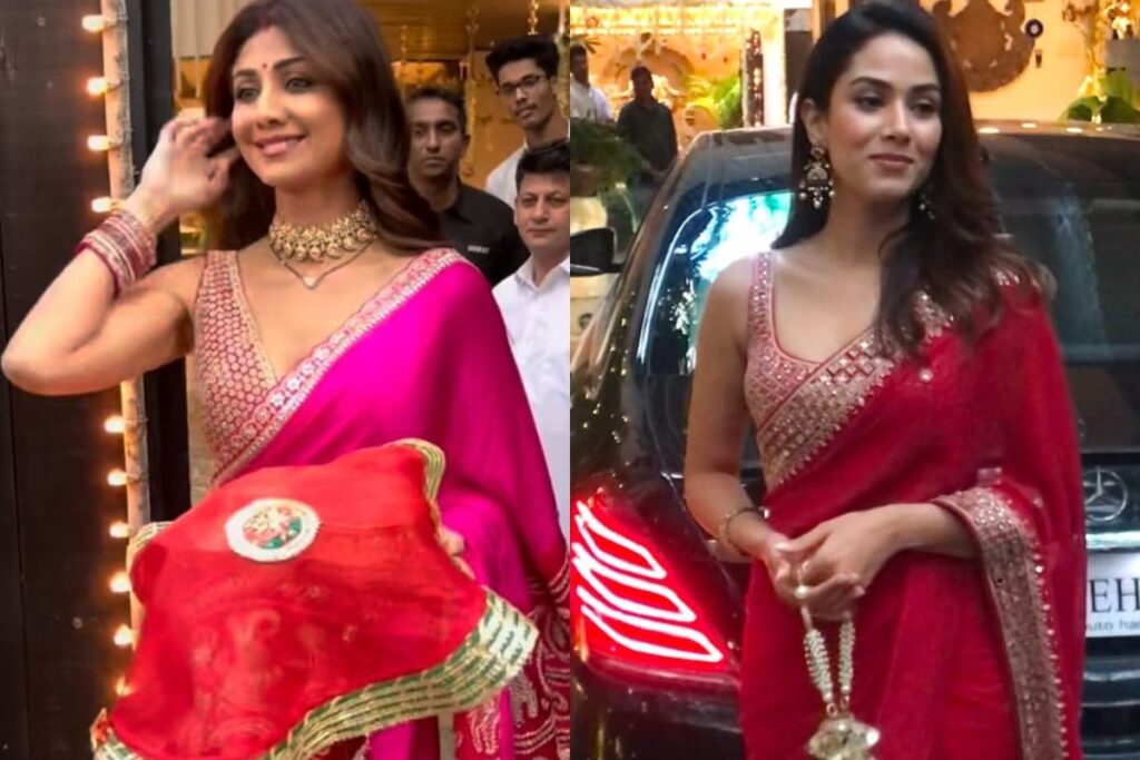 Shilpa Shetty Turns Heads in Saree, Mira Rajput Joins Sunita Kapoor For Karwa Chauth Puja; Watch