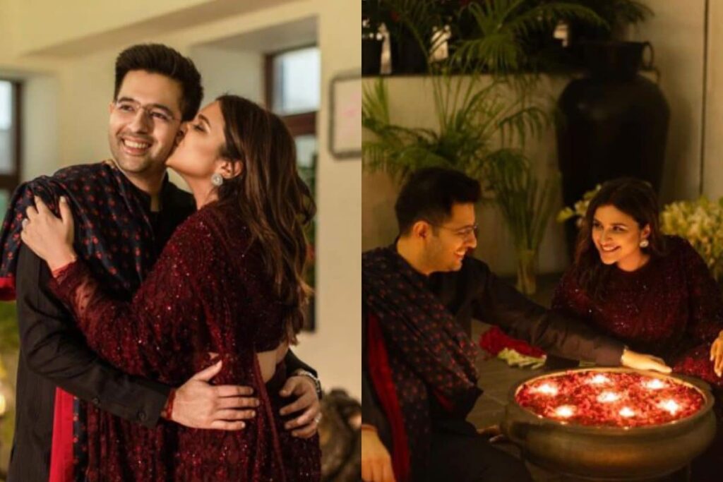 Parineeti Chopra Celebrates First Diwali Post Marriage, Hubby Raghav Chadha Calls Her 'Firecracker'; Photos