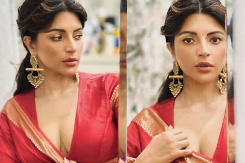 Sexy! Shama Sikander Amps Up Diwali Fashion In A Low Neckline Blouse With Red Sari, See Hot Photos