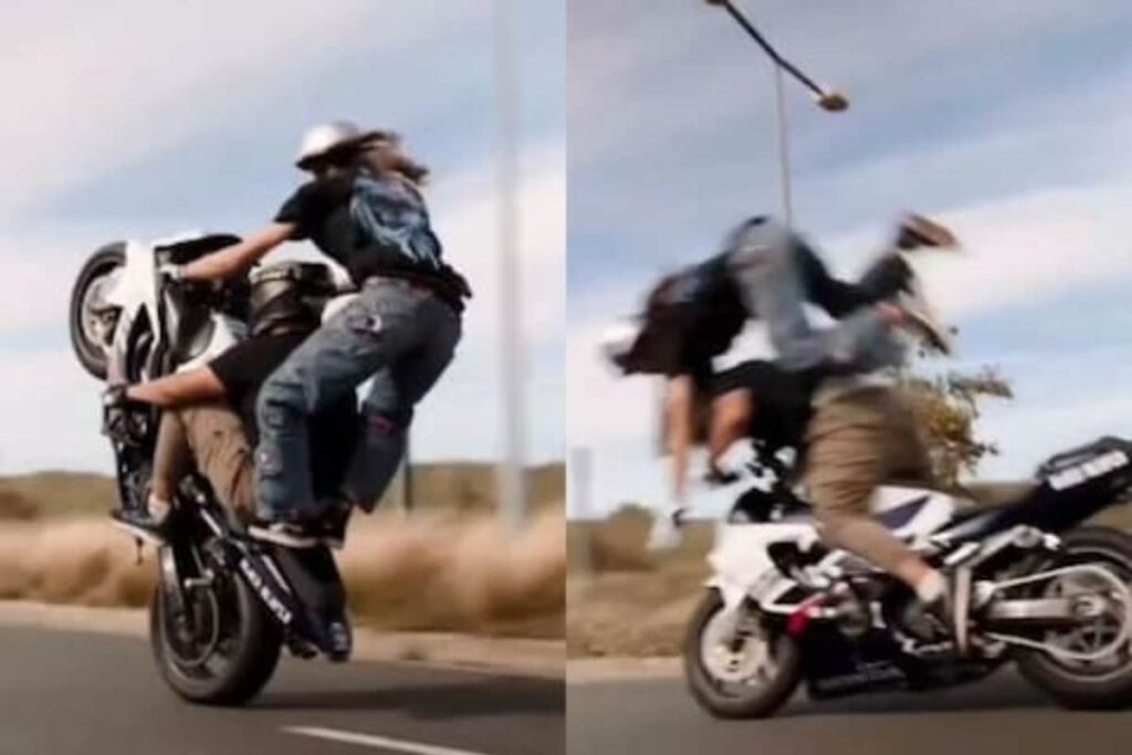 Watch: Couple Gets Injured In Dangerous Stunt On A Superbike