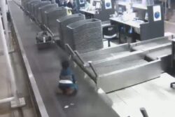 Before Flight, Boy Decides To Take A Ride On Airport Conveyor Belt