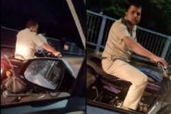 Two Women Chase Police Officer For Riding Bike Without Wearing Helmet, Video Goes Viral