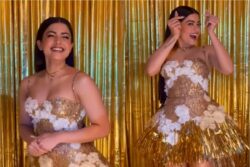 Animal Actress Rashmika Mandanna Slips Into A Cutesy Golden Short Dress For Promotions; Watch