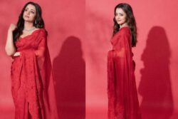 Actress Trisha Krishnan Personifies Elegance In Red Saree At Leo Success Meet