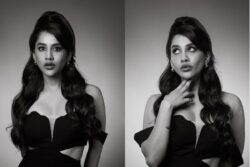 Actress Nabha Natesh Oozes Oomph In Short Off-shoulder Black Dress