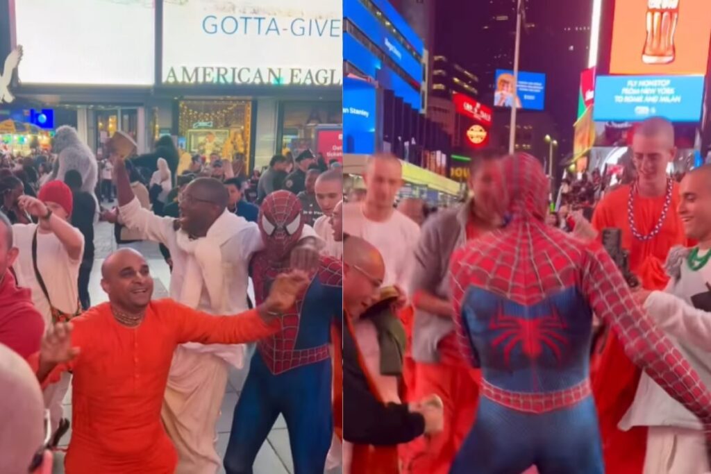 Watch: 'Spider-Man' Dances To Hare Krishna With Devotees At Times Square
