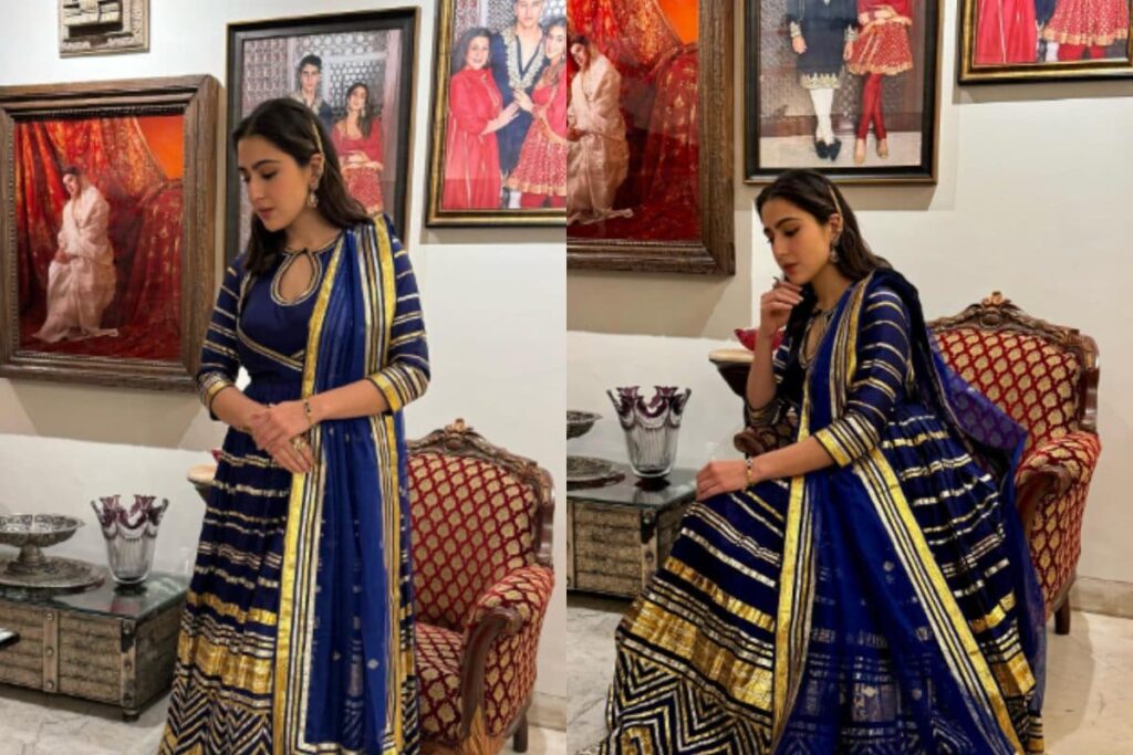Sara Ali Khan Exudes Princess Vibes In Shades Of Blue And Gold For Sharmin Segal’s Reception; See Photos