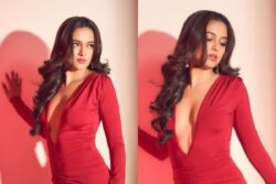 Sexy! Tejasswi Prakash Looks Ravishing In A Red Bodycon Dress With A Plunging Neckline, See Hot Photos