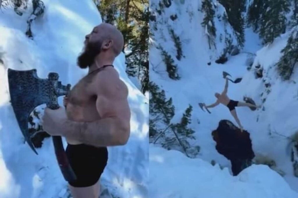 Naked Man's Viking-Inspired Leap Into Frozen Pond Viral