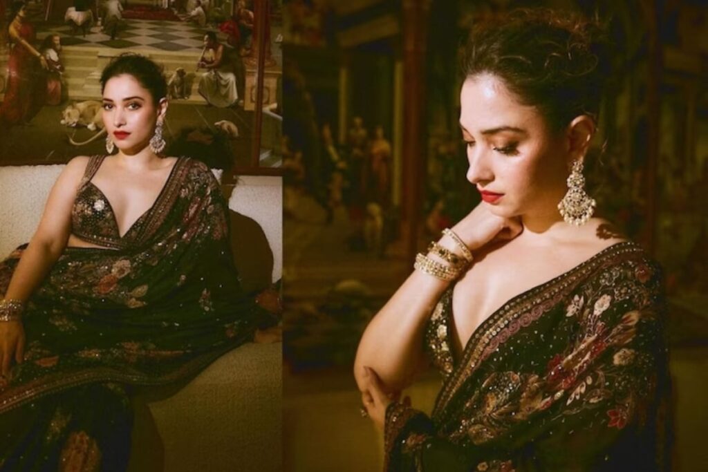 Tamannaah Bhatia Spells Magic In Black Saree And Bold Red Lips