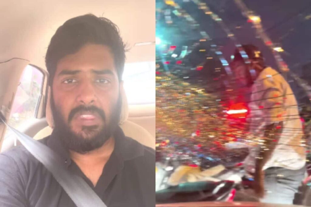 Bengaluru Road Rage: Abusive Biker Breaks Car's Windshield Amid Traffic, Horrifying Clip Goes Viral