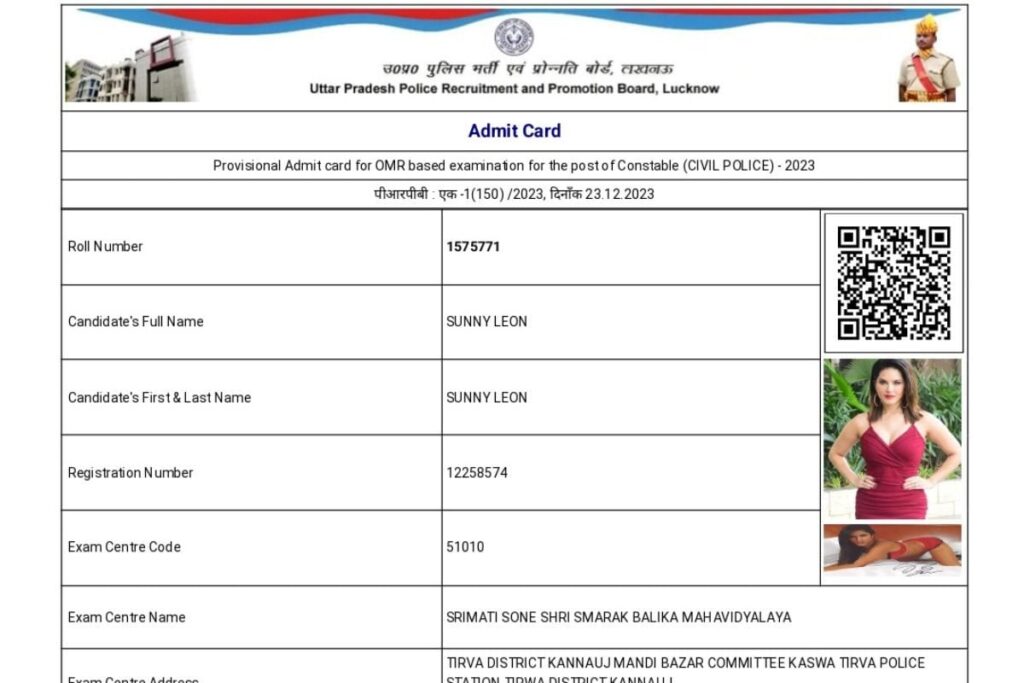 ‘Sunny Leone’ On Uttar Pradesh Police Constable Exam Admit Card Puts Cyber Cell to the Test