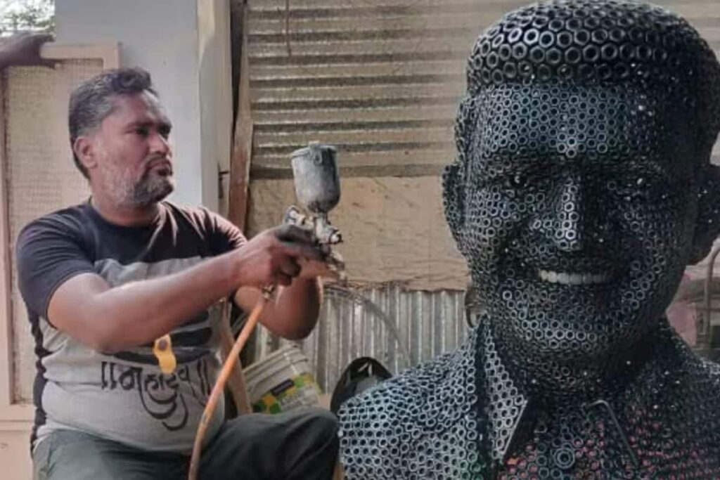 Mysuru Artist Creates Puneeth Rajkumar’s Idol With Iron And Stainless Steel Nuts