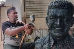 Mysuru Artist Creates Puneeth Rajkumar’s Idol With Iron And Stainless Steel Nuts