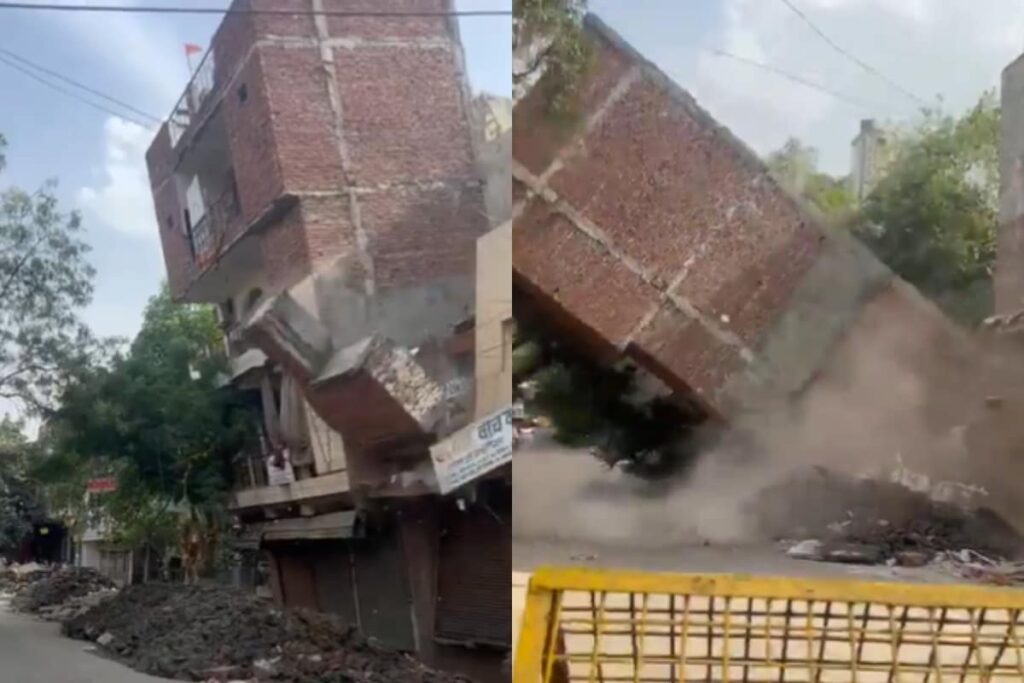 Three-Storey Building Collapses in Seconds in Delhi's Kalyanpuri Area, No Injuries Reported | Video