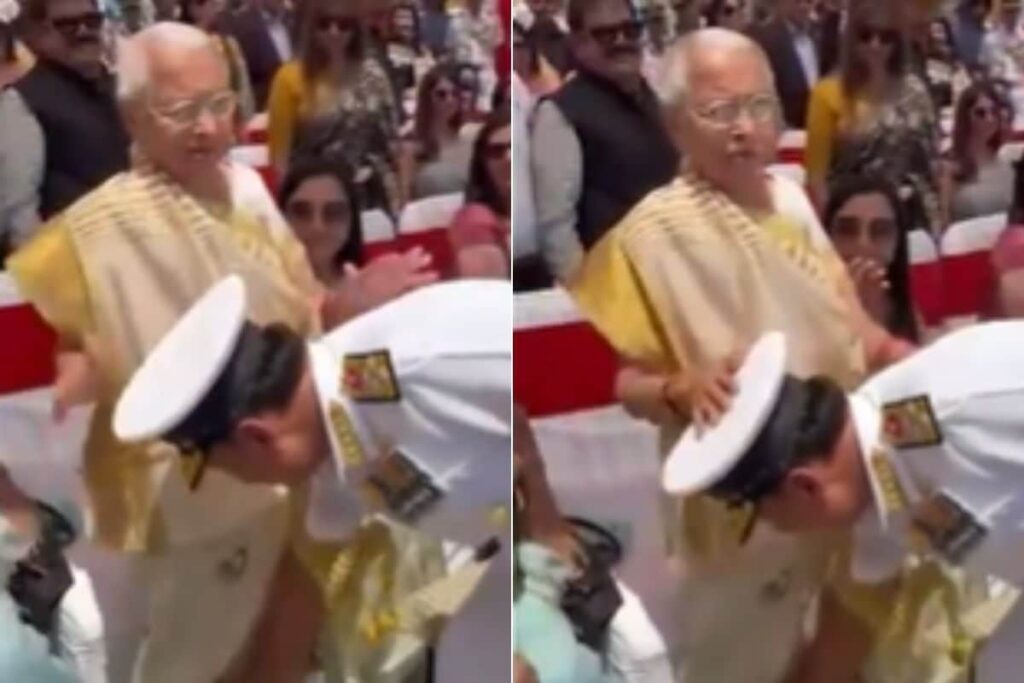 On Cam | Indian Navy Chief Admiral Dinesh Tripathi Touches Mother's Feet To Seek Blessing After Assuming Charge