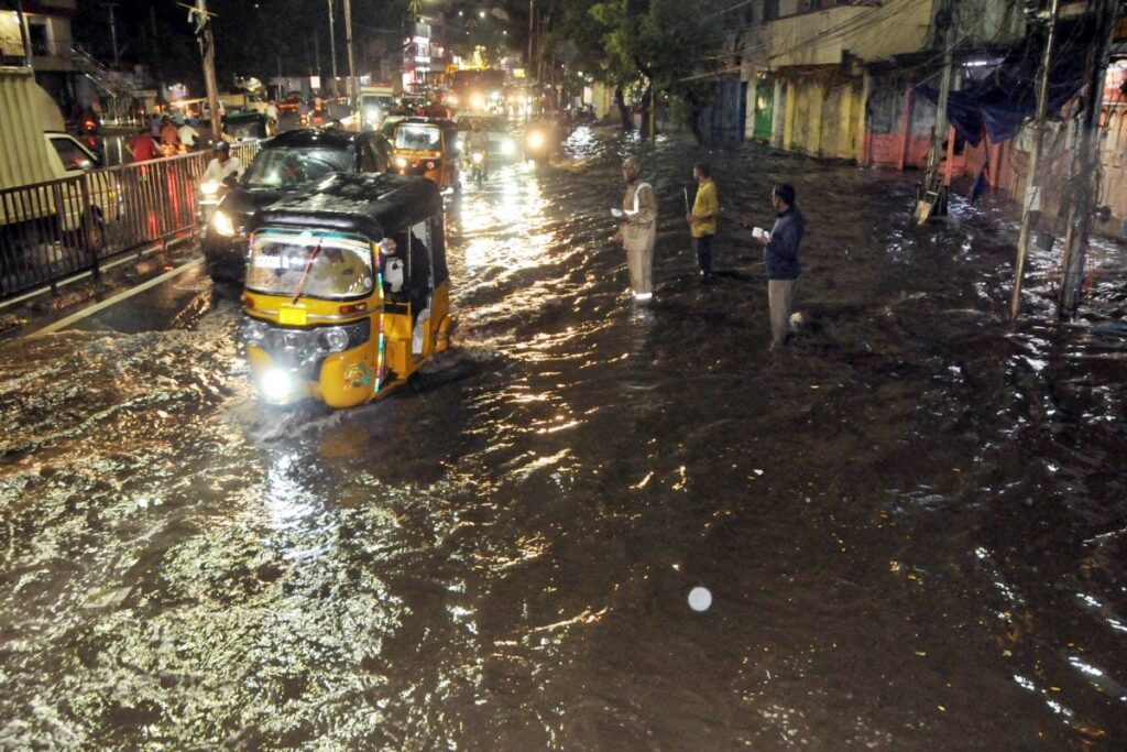 Visuals | Heavy Rains Cause Kilometres-Long Traffic Jams, Power Cuts In Hyderabad