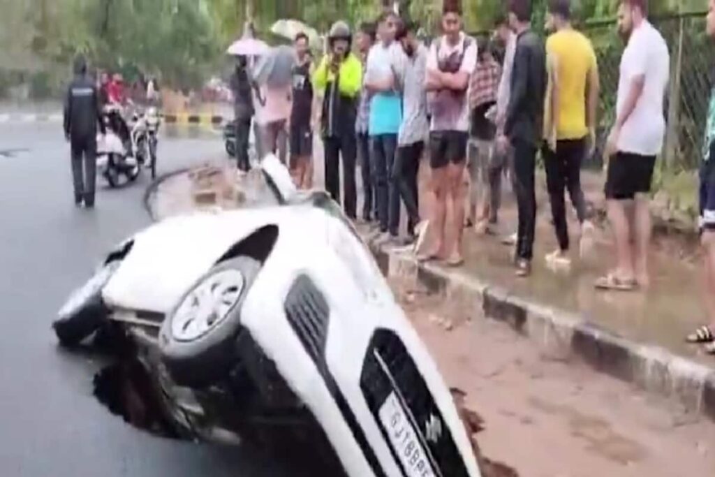 Watch: Car Falls Into A Massive Crater After Road Caves In Gujarat's Gandhinagar