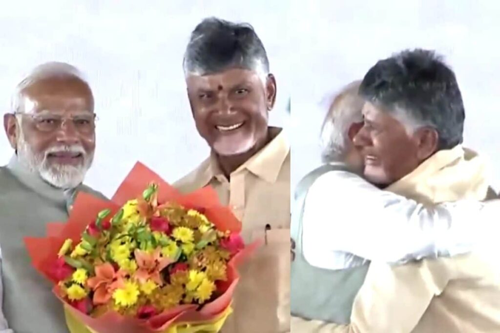 PM Modi Gives Chandrababu Naidu A Flower Bouquet After Oath, Hugs Him | Watch