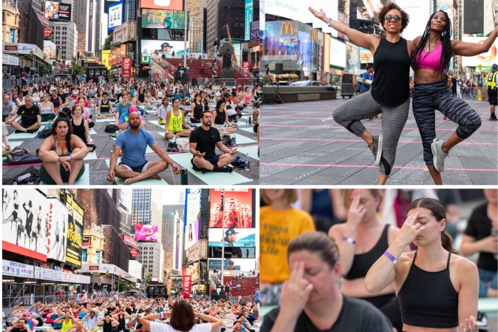 Yoga Enthusiasts Gather At New York's Iconic Times Square For International Day of Yoga