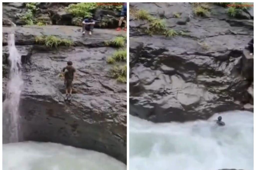 Video: Man Washed Away By Strong Currents of Pune Waterfall Days After 5 Drown Near Lonavala