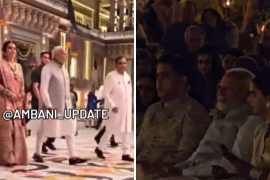 PM Modi Makes Entry With Nita, Mukesh Ambani, Sits Between Isha And Akash At Anant-Radhika Shubh Aashirwad