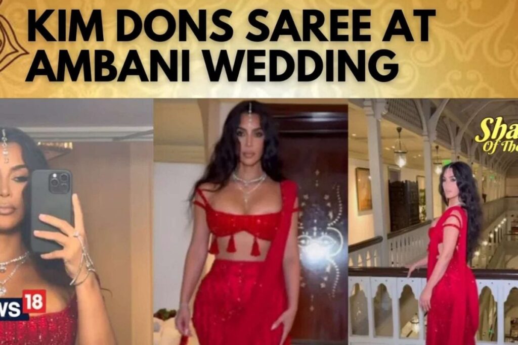 Kim Kardashian Leaves Jaws Dropped In Her Red Saree At Ambanis Wedding