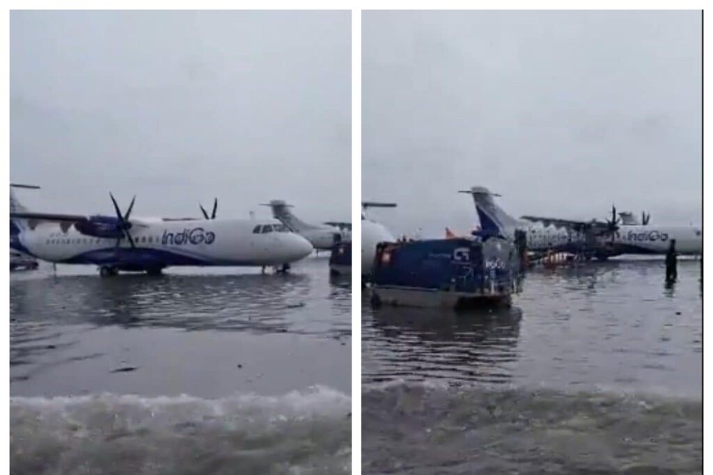 Incessant Rain Causes Waterlogging On Kolkata Airport Runway; Planes Parked On Flooded Taxiways | Watch
