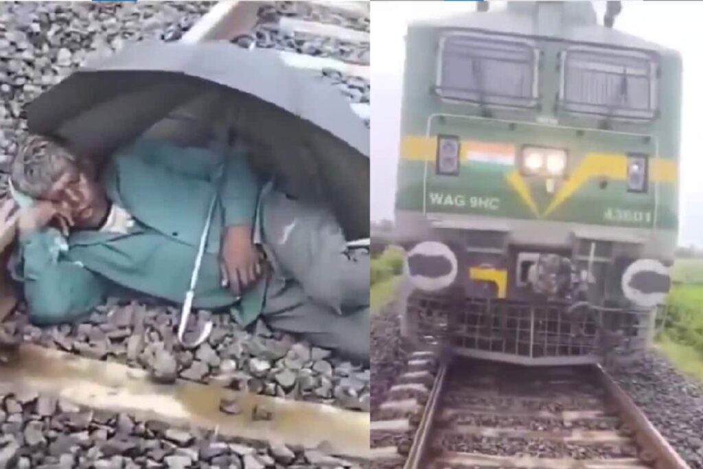 Video: UP Man Sleeps Under Umbrella On Railway Track As Train Approaches. Here’s What Happens Next