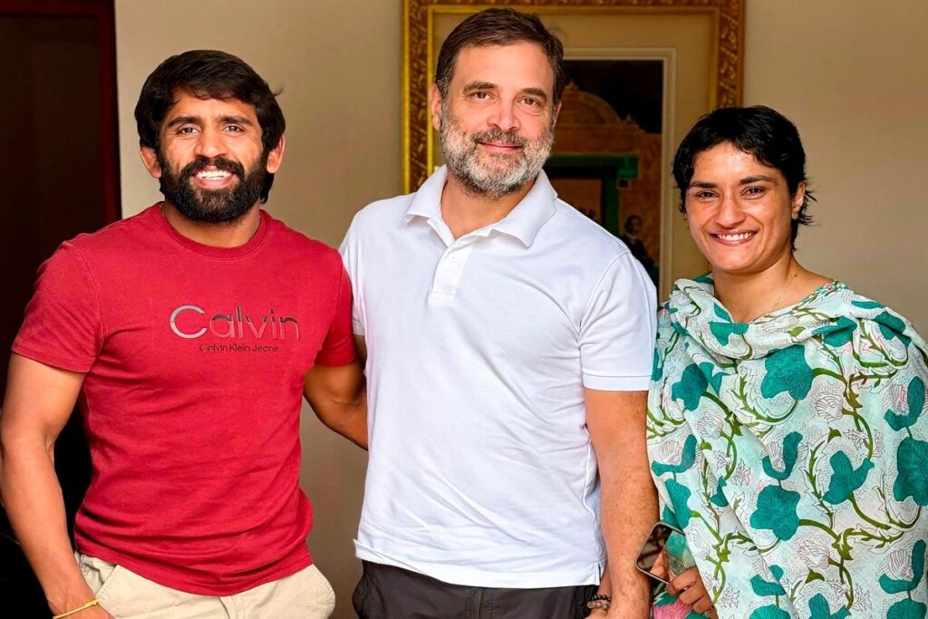 Bajrang Punia, Vinesh Phogat Meet Rahul Gandhi Amid Buzz Over Entering Poll Fray From Haryana