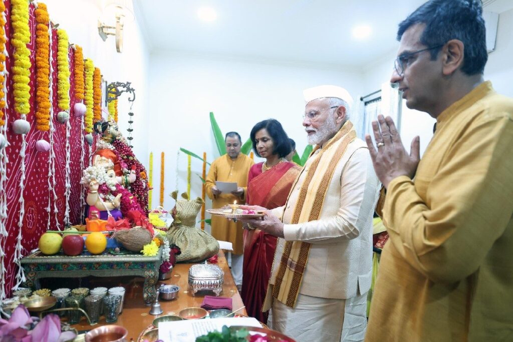 Prime Minister Modi Attends Ganpati Puja At CJI Chandrachud’s Residence