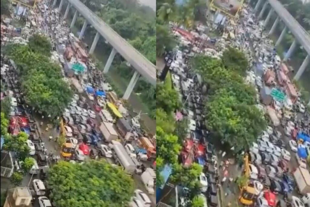 Massive Traffic On Thane's Ghodbunder Road After Truck Falls Off Flyover | Video