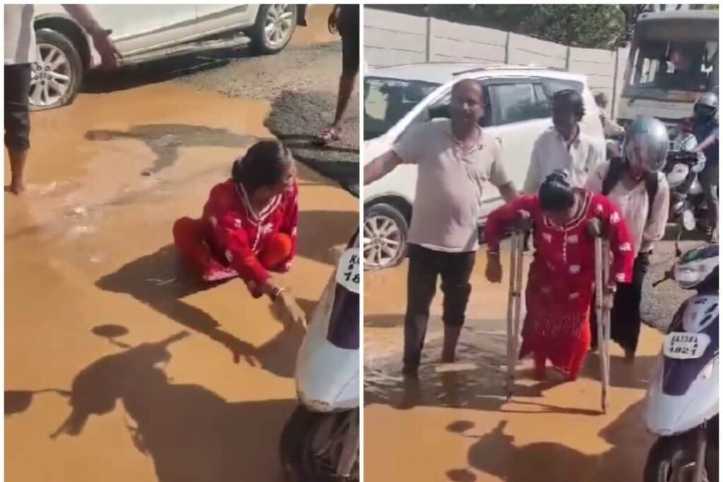 'Another Day In Paradise': JDS Slams Siddaramaiah After Woman Falls Into Pothole On Waterlogged Bengaluru Street