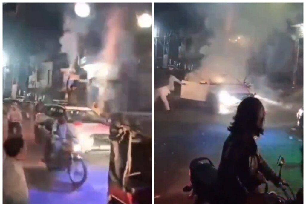 Car Catches Fire As Man Bursts Firecrackers From Sunroof  | Video