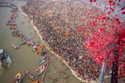 Flower Petals Showered On Pilgrims During 'Amrit Snan' At Maha Kumbh Mela | Watch