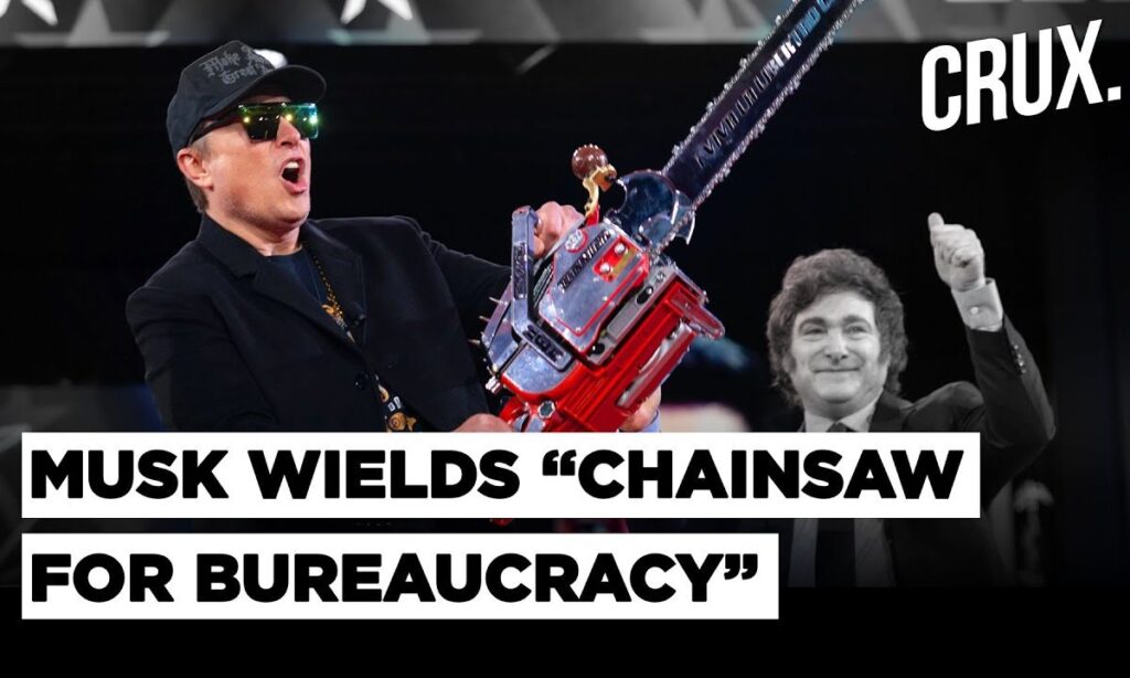 Musk Parades Argentine President's 'Chainsaw Gift', Defends DOGE Cuts At CPAC Victory Lap for Trump