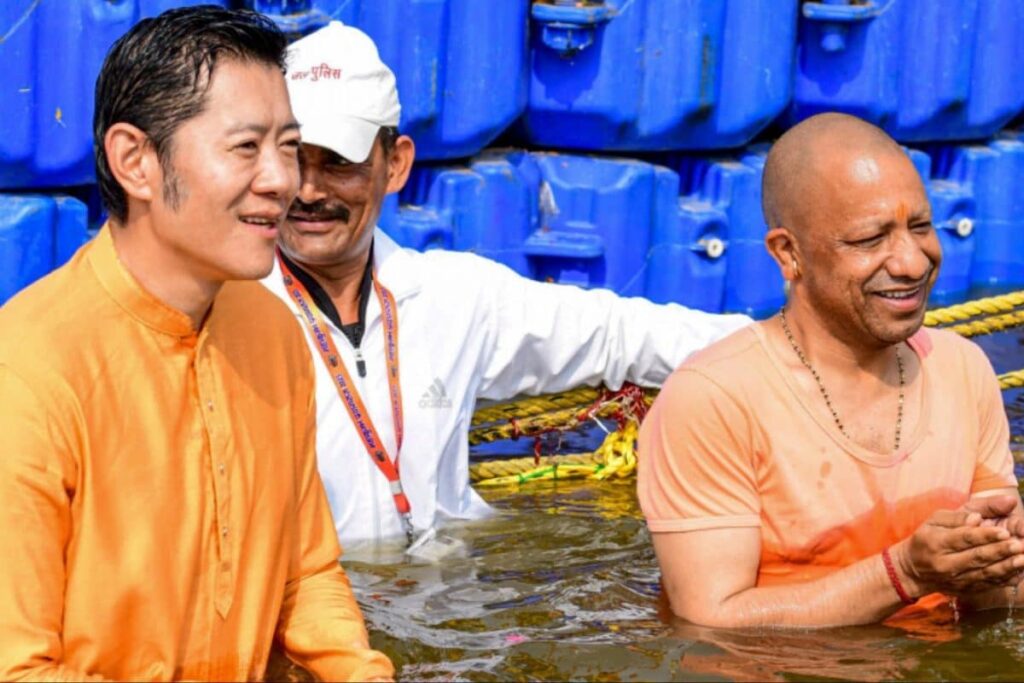 Bhutan King Jigme Wangchuck, UP Chief Minister Offer 'Arghya', Take Holy Dip At Maha Kumbh